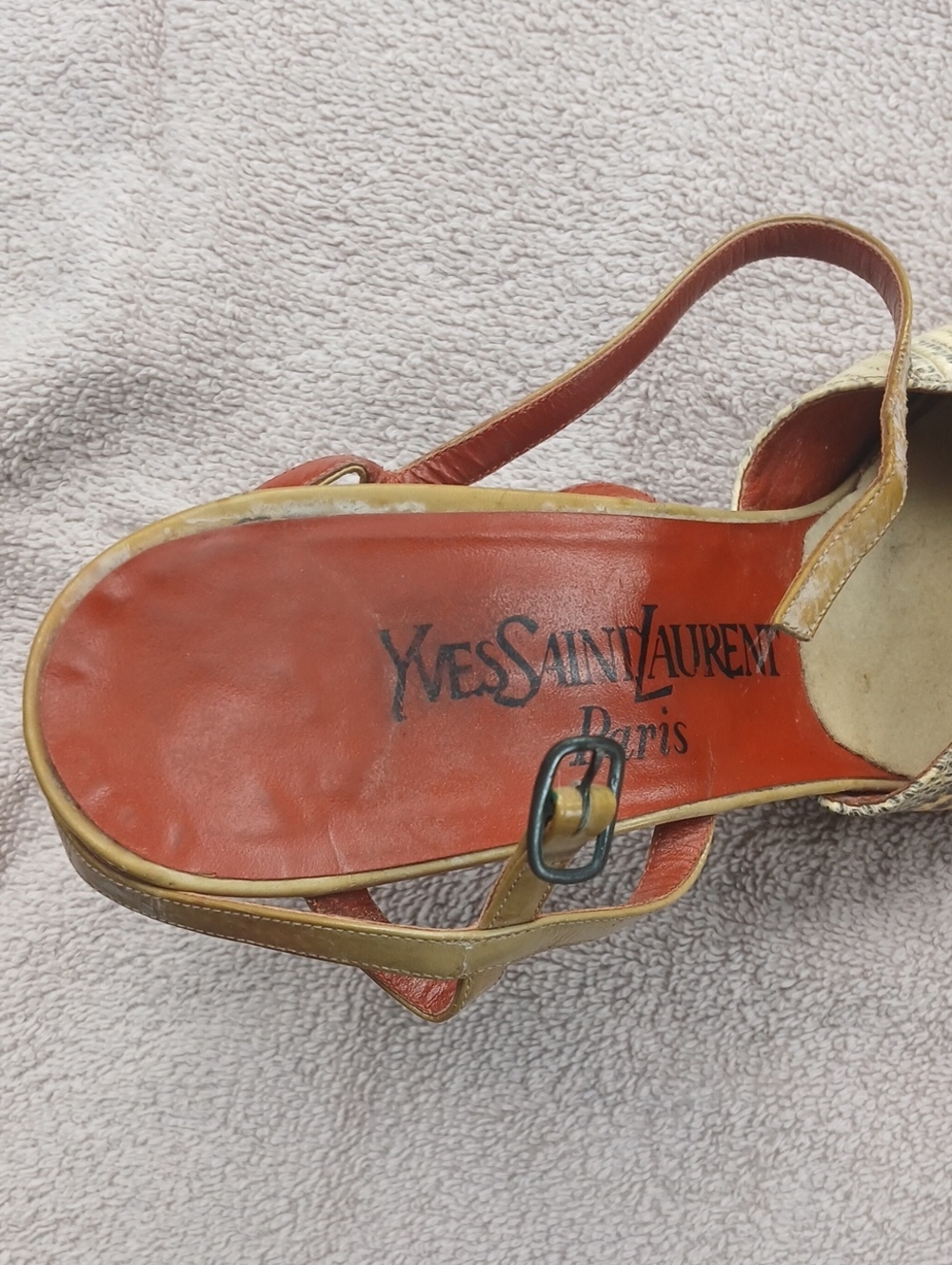 Vintage Yves Saint Laurent Leather & Snakeskin Slingback Heels, Size 10 AA - Picture 3 of 5